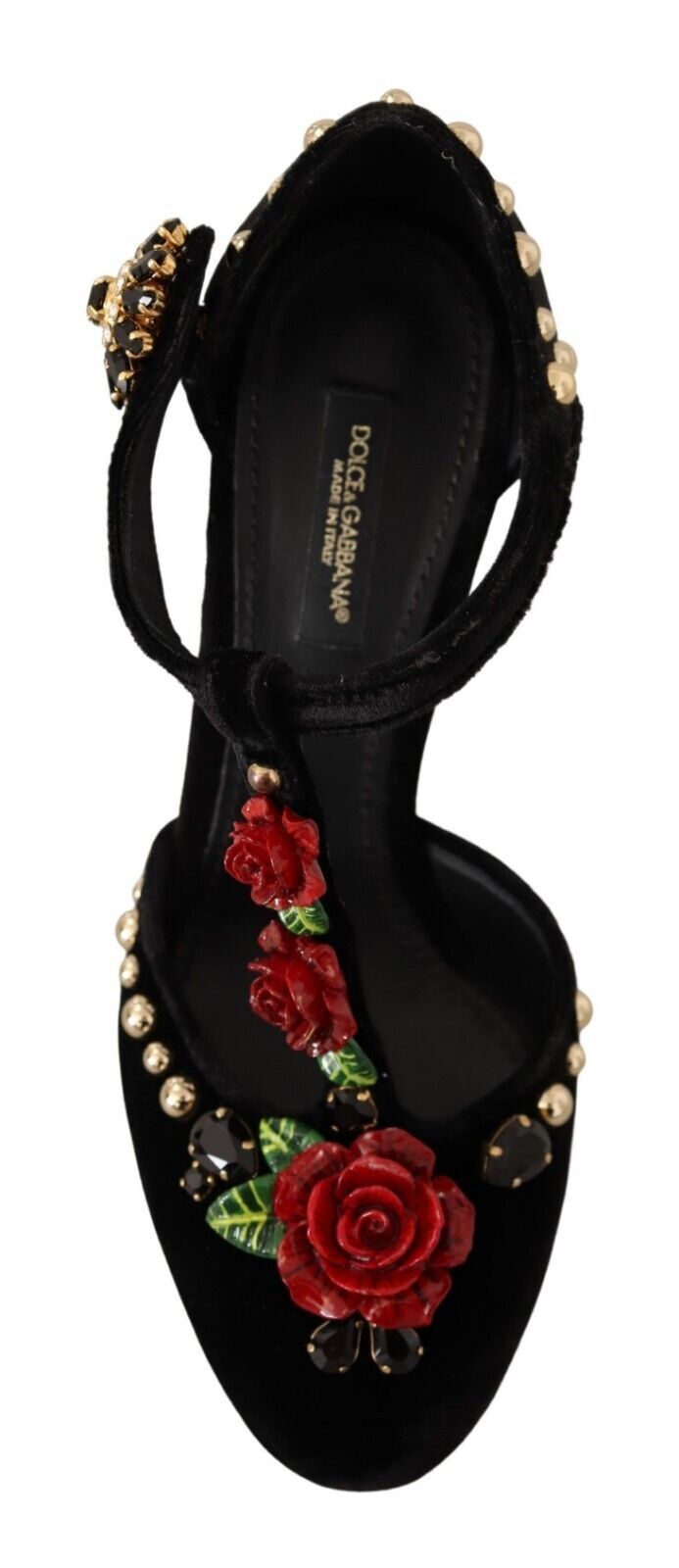 Dolce & Gabbana Black Mary Jane Pumps Roses Crystals Shoes - SMARTMARTNZ