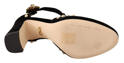 Dolce & Gabbana Black Mary Jane Pumps Roses Crystals Shoes - SMARTMARTNZ