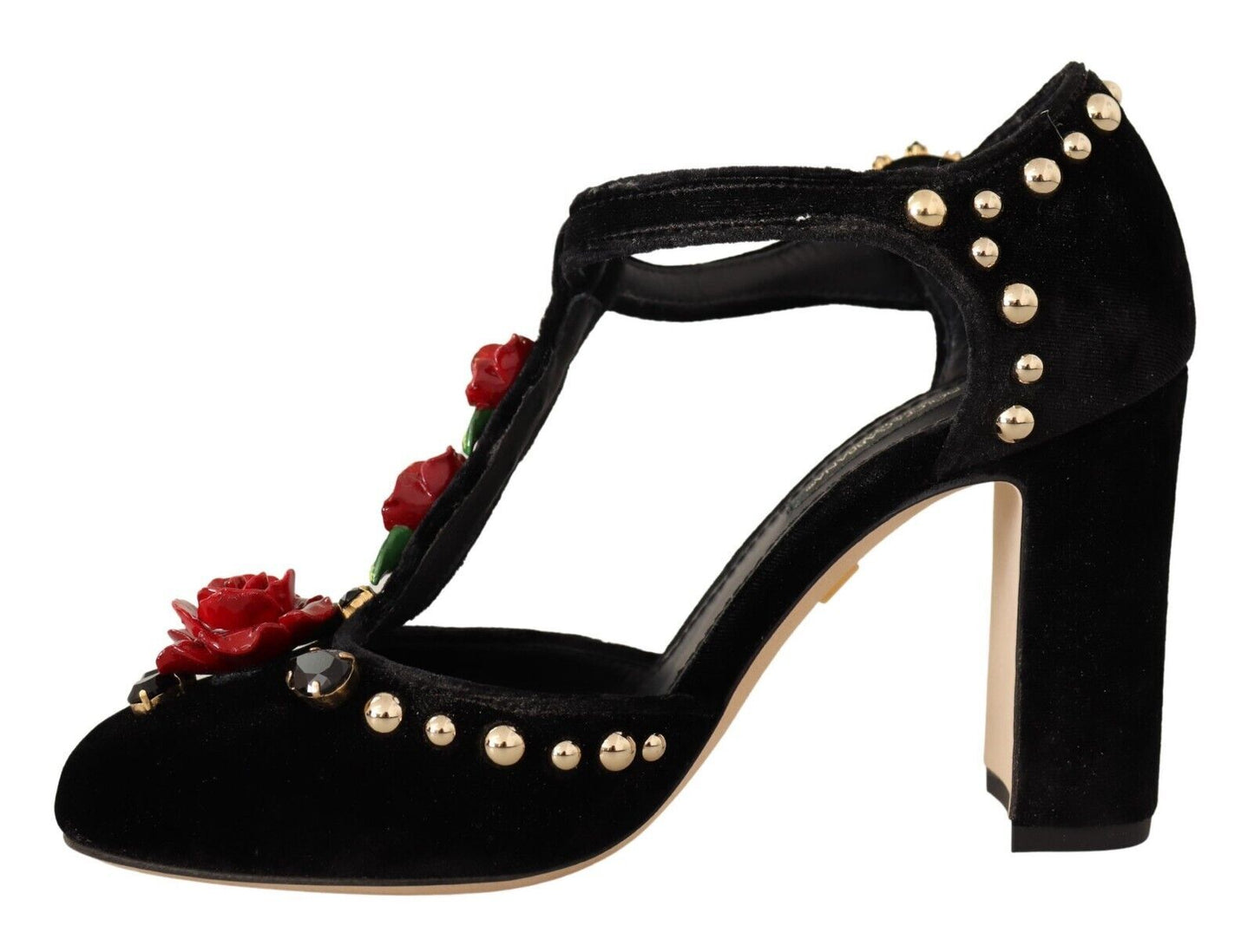 Dolce & Gabbana Black Mary Jane Pumps Roses Crystals Shoes - SMARTMARTNZ