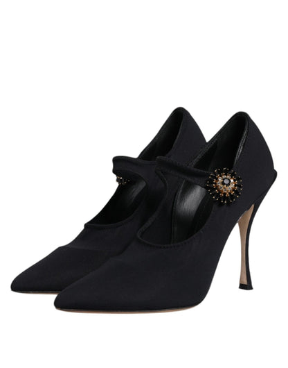 Dolce & Gabbana Black Mary Jane Stretch Crystal Pumps Shoes - SMARTMARTNZ