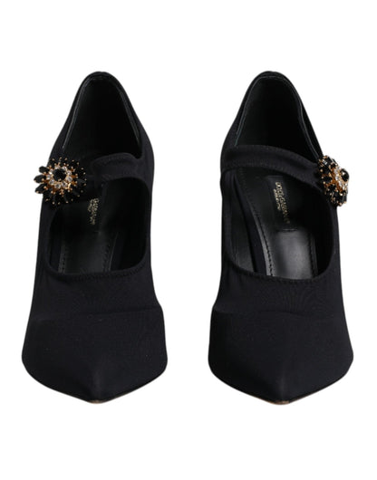 Dolce & Gabbana Black Mary Jane Stretch Crystal Pumps Shoes - SMARTMARTNZ