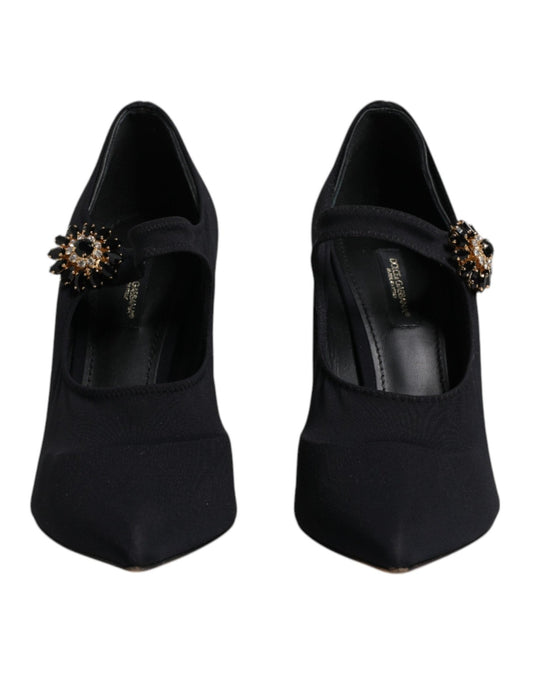 Dolce & Gabbana Black Mary Jane Stretch Crystal Pumps Shoes - SMARTMARTNZ