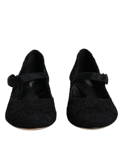 Dolce & Gabbana Black Mary Jane Taormina Lace Pumps Shoes - SMARTMARTNZ