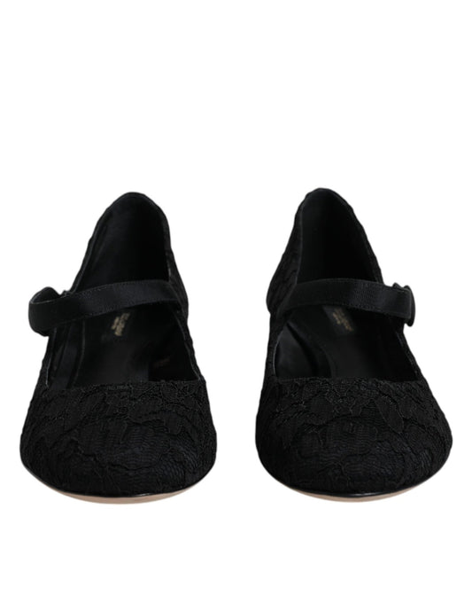 Dolce & Gabbana Black Mary Jane Taormina Lace Pumps Shoes - SMARTMARTNZ