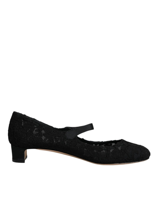 Dolce & Gabbana Black Mary Jane Taormina Lace Pumps Shoes - SMARTMARTNZ