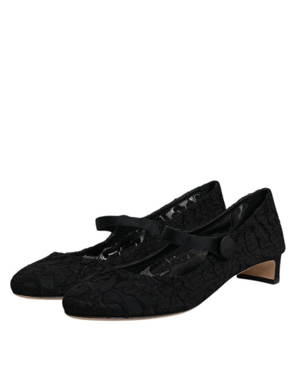 Dolce & Gabbana Black Mary Jane Taormina Lace Pumps Shoes - SMARTMARTNZ