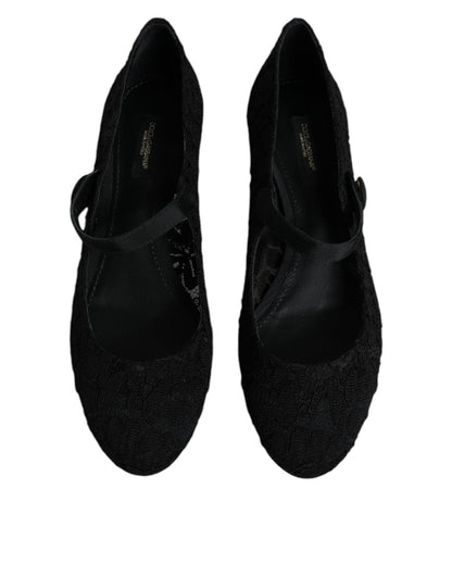 Dolce & Gabbana Black Mary Jane Taormina Lace Pumps Shoes - SMARTMARTNZ