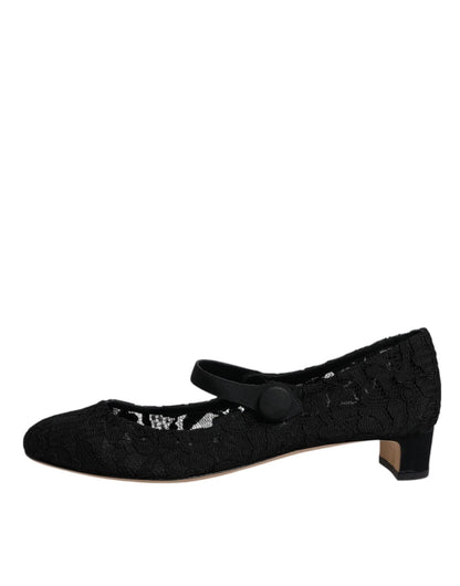 Dolce & Gabbana Black Mary Jane Taormina Lace Pumps Shoes - SMARTMARTNZ
