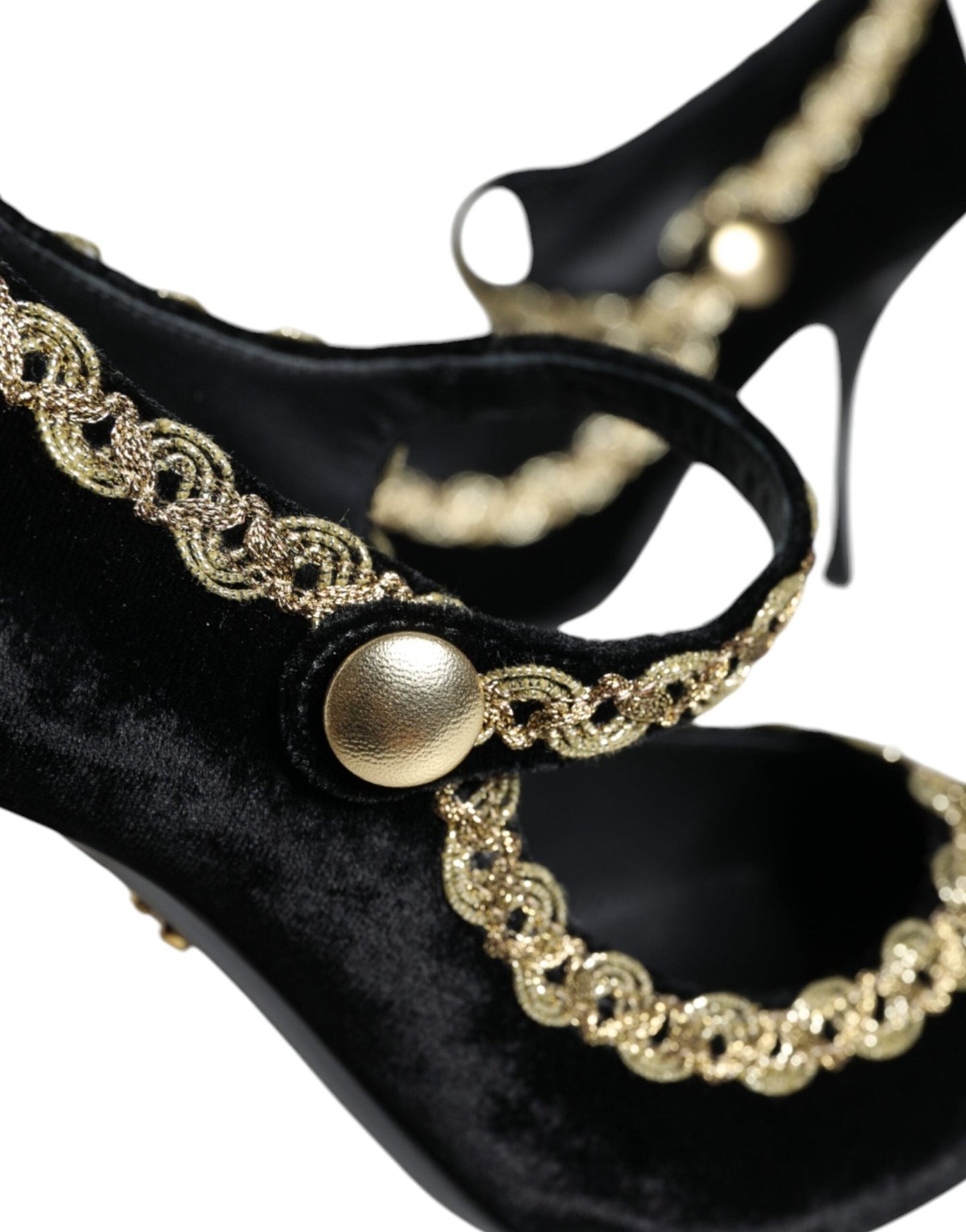 Dolce & Gabbana Black Mary Janes Velvet Gold Pumps Shoes - SMARTMARTNZ