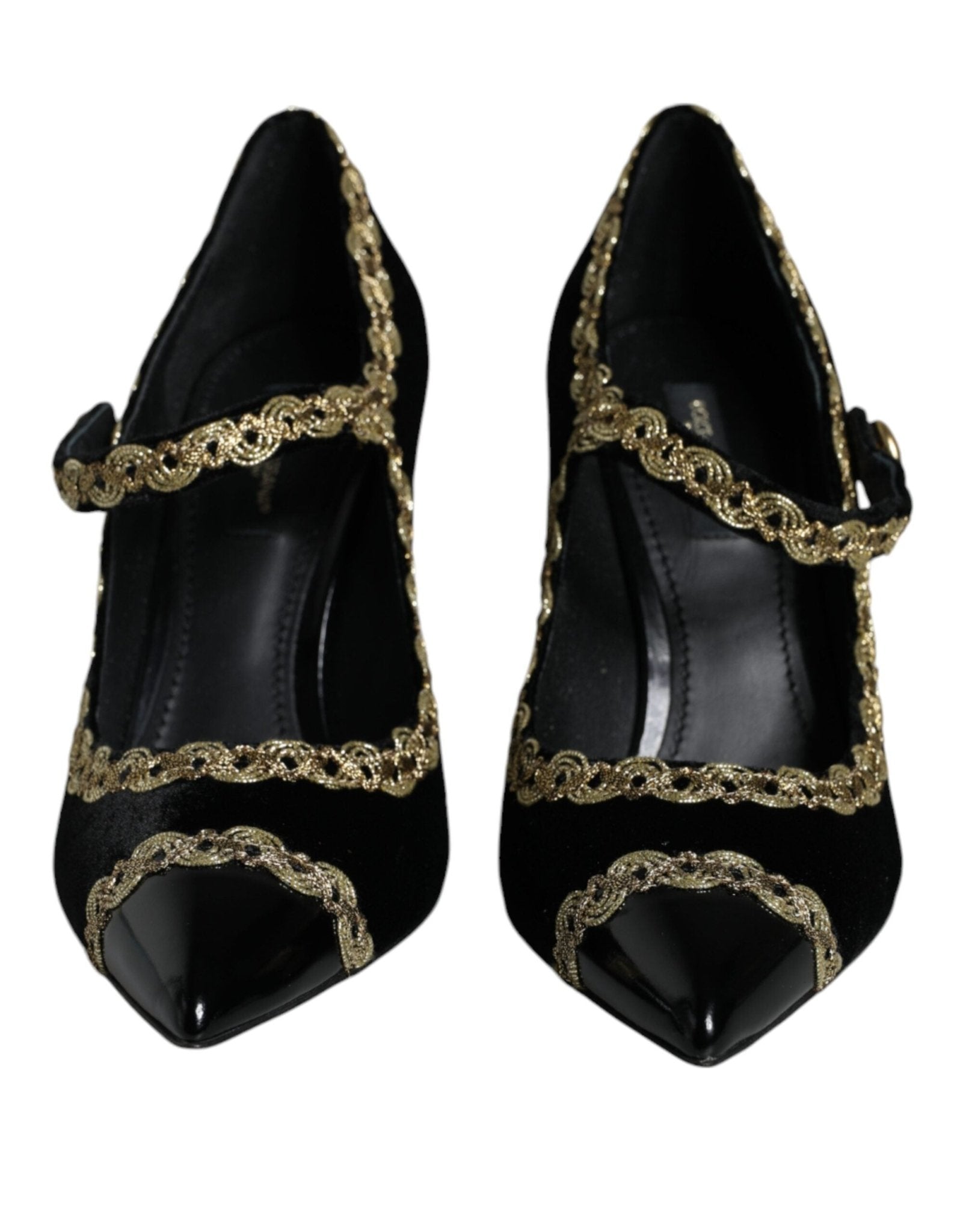 Dolce & Gabbana Black Mary Janes Velvet Gold Pumps Shoes - SMARTMARTNZ