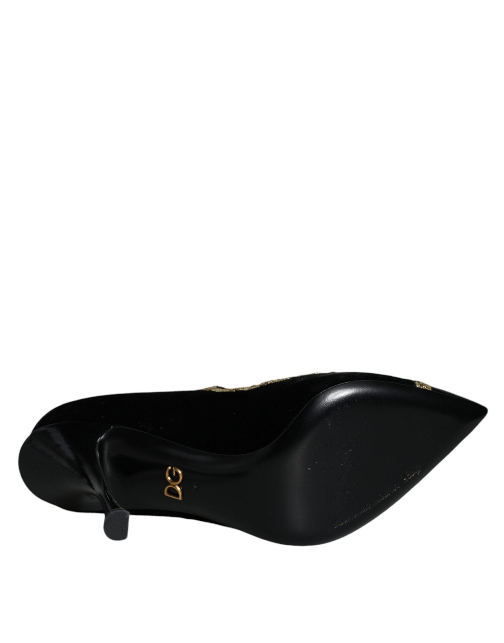 Dolce & Gabbana Black Mary Janes Velvet Gold Pumps Shoes - SMARTMARTNZ
