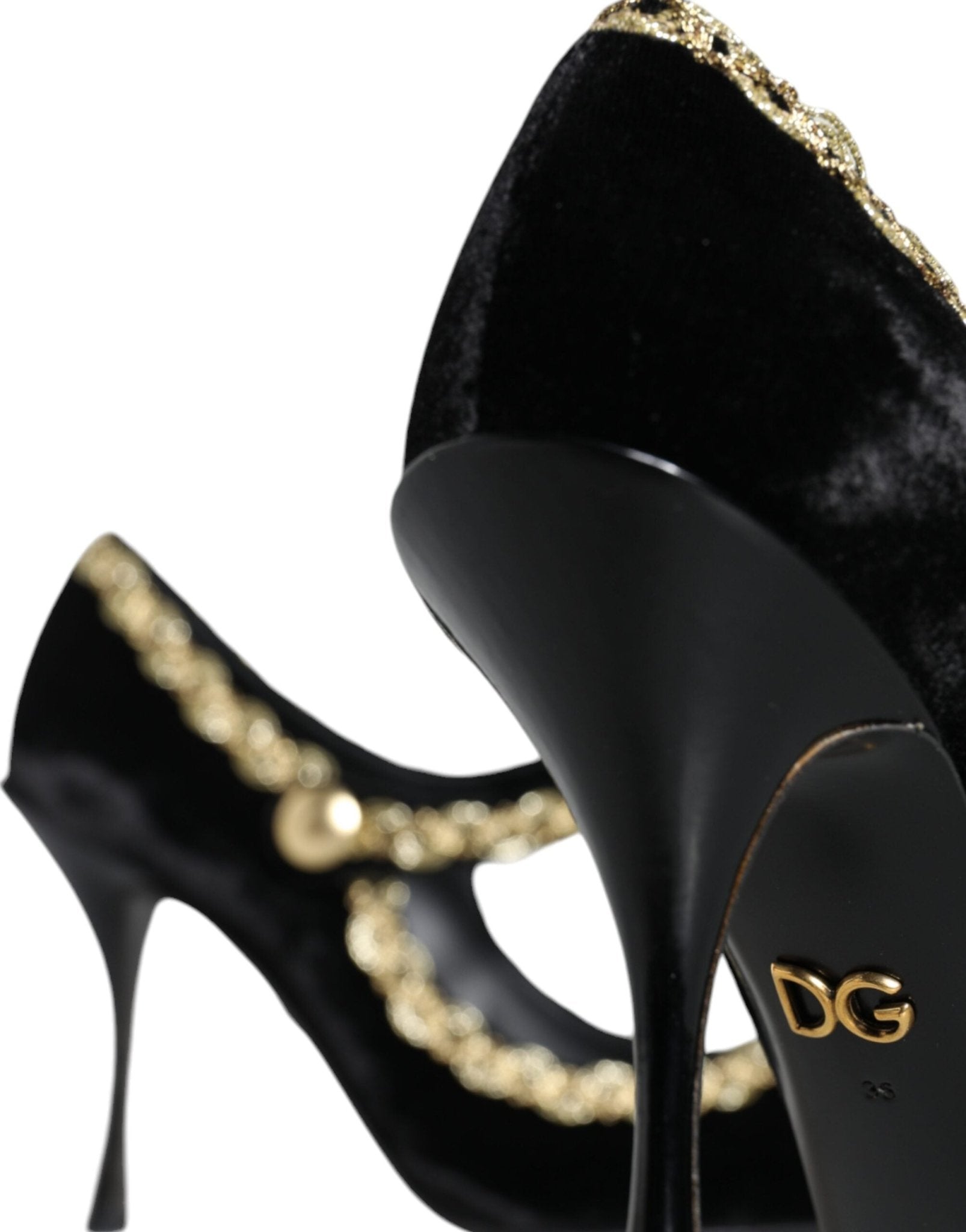 Dolce & Gabbana Black Mary Janes Velvet Gold Pumps Shoes - SMARTMARTNZ