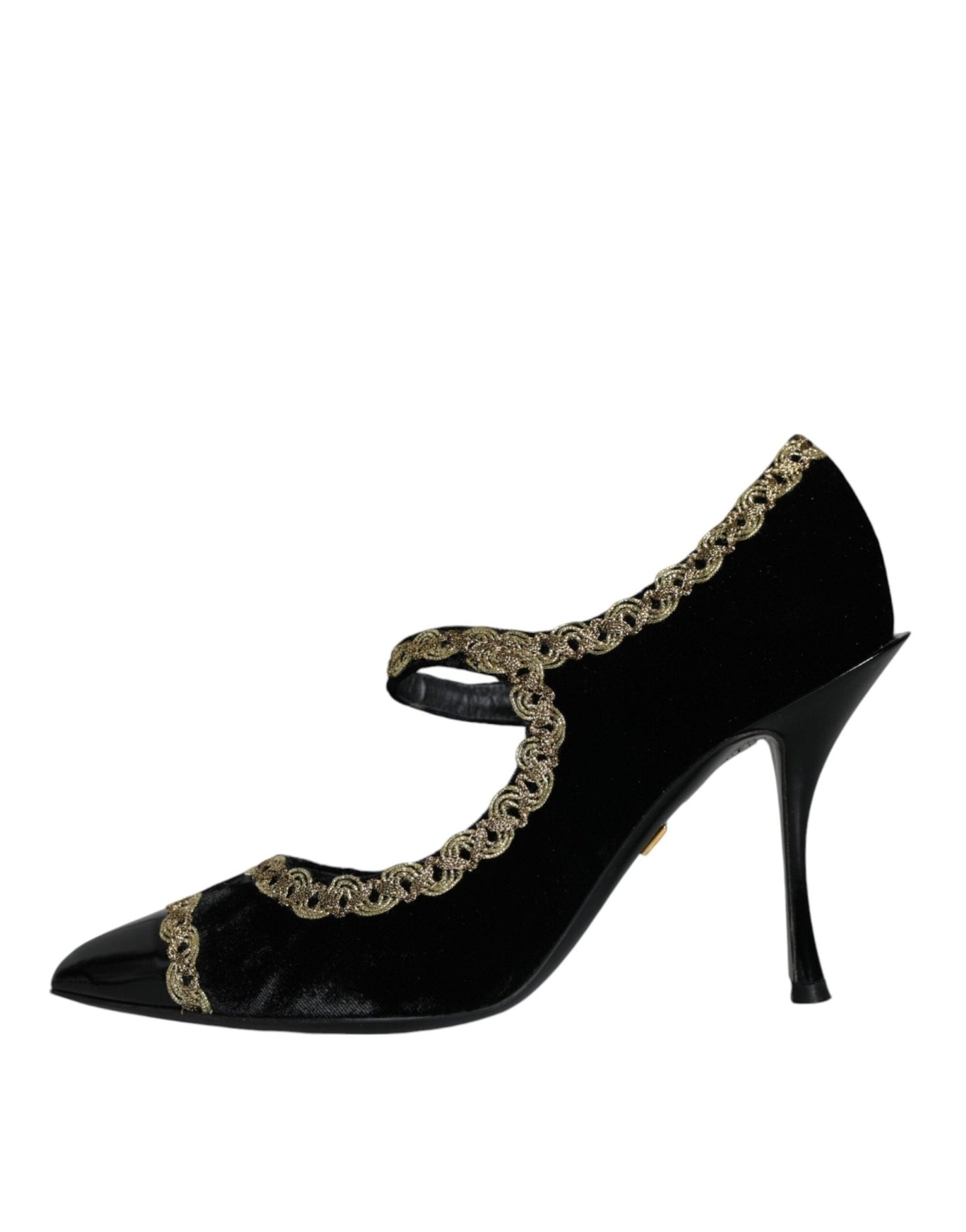 Dolce & Gabbana Black Mary Janes Velvet Gold Pumps Shoes - SMARTMARTNZ