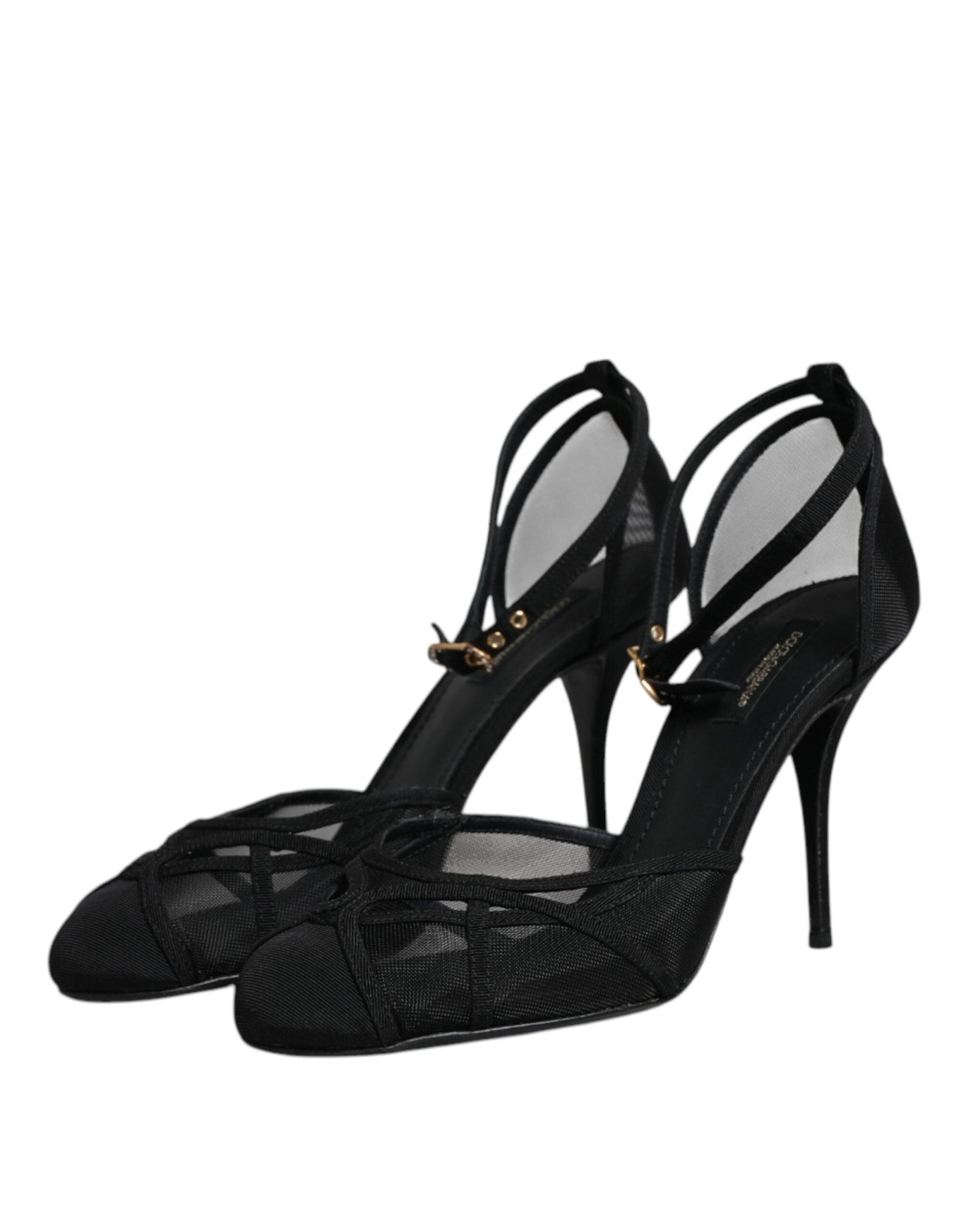 Dolce & Gabbana Black Mesh Ankle Strap Heels Pumps Shoes - SMARTMARTNZ
