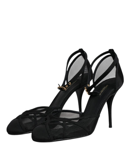 Dolce & Gabbana Black Mesh Ankle Strap Heels Pumps Shoes - SMARTMARTNZ