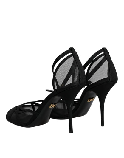 Dolce & Gabbana Black Mesh Ankle Strap Heels Pumps Shoes - SMARTMARTNZ