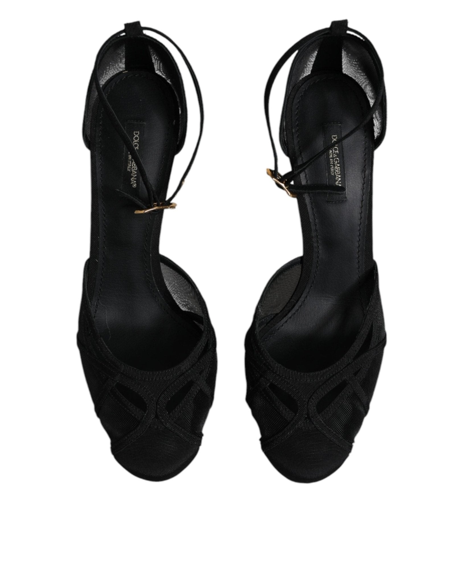 Dolce & Gabbana Black Mesh Ankle Strap Heels Pumps Shoes - SMARTMARTNZ