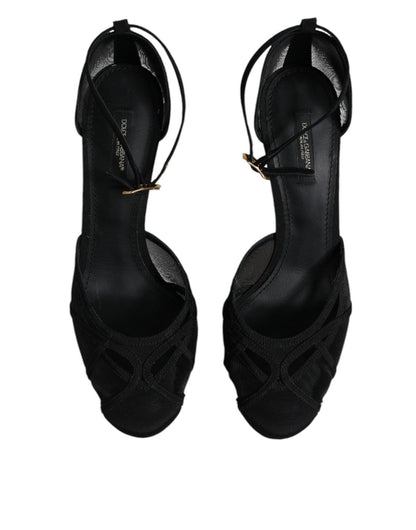 Dolce & Gabbana Black Mesh Ankle Strap Heels Pumps Shoes - SMARTMARTNZ
