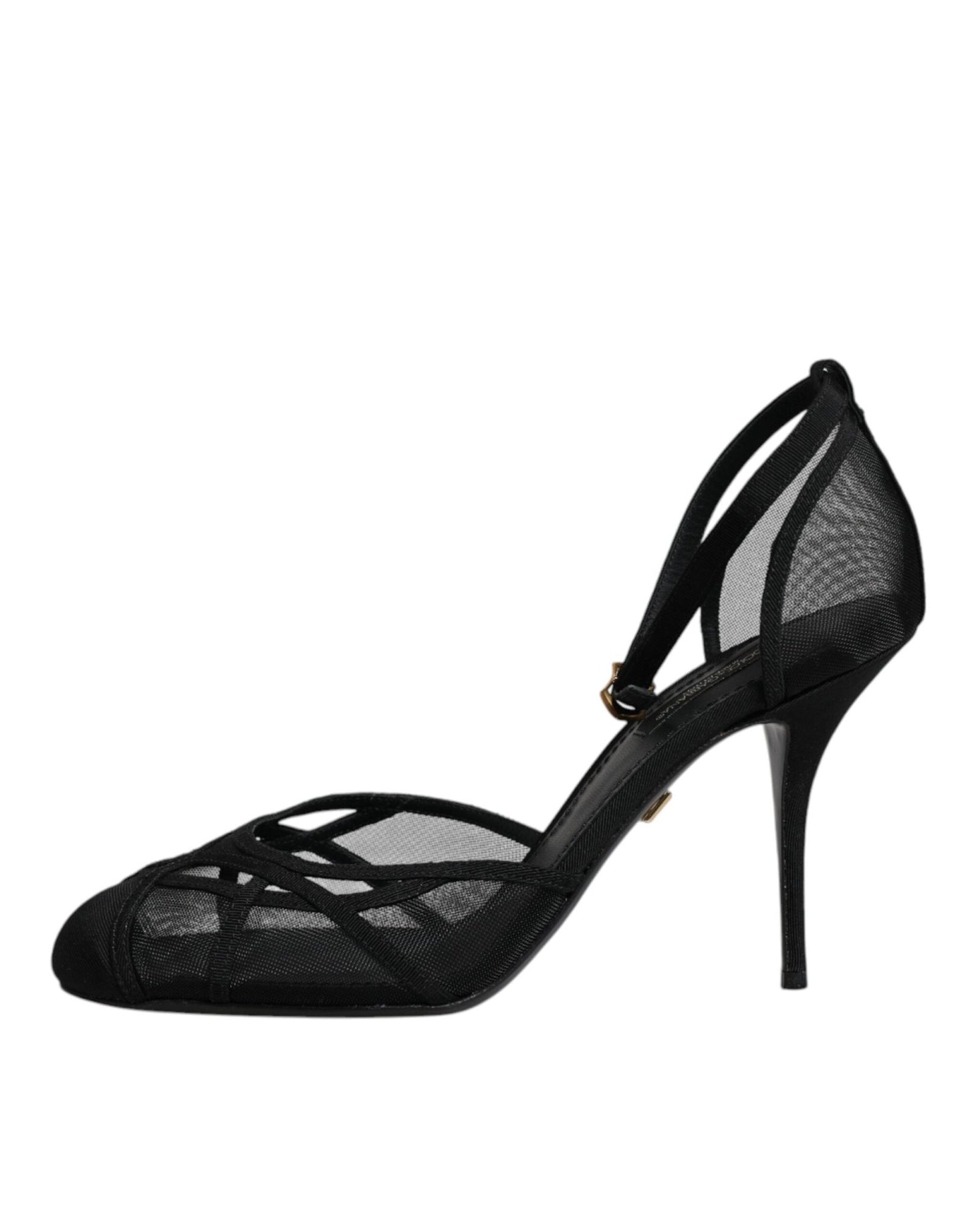 Dolce & Gabbana Black Mesh Ankle Strap Heels Pumps Shoes - SMARTMARTNZ