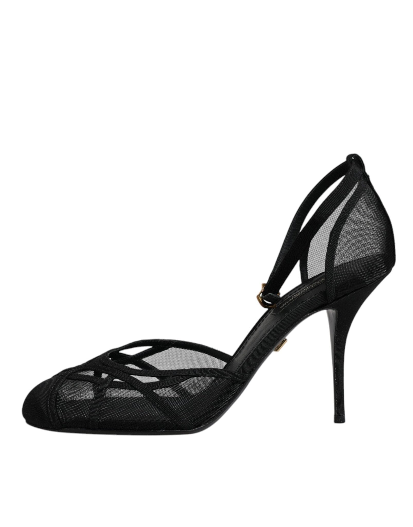Dolce & Gabbana Black Mesh Ankle Strap Heels Pumps Shoes - SMARTMARTNZ