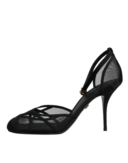 Dolce & Gabbana Black Mesh Ankle Strap Heels Pumps Shoes - SMARTMARTNZ