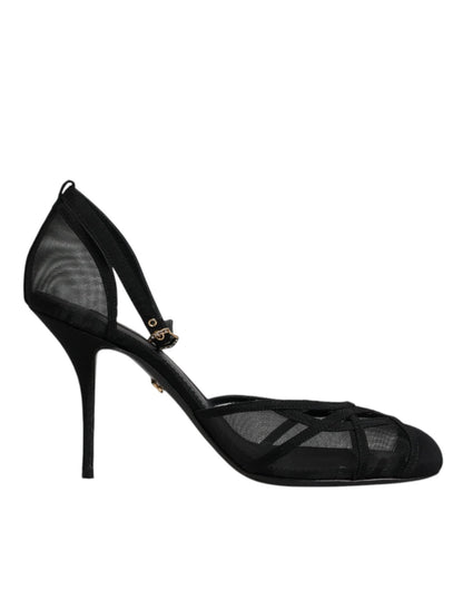 Dolce & Gabbana Black Mesh Ankle Strap Heels Pumps Shoes - SMARTMARTNZ