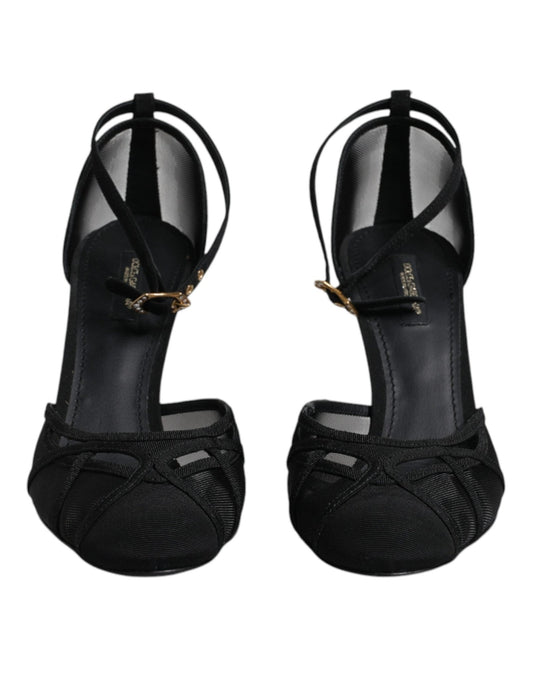 Dolce & Gabbana Black Mesh Ankle Strap Heels Pumps Shoes - SMARTMARTNZ