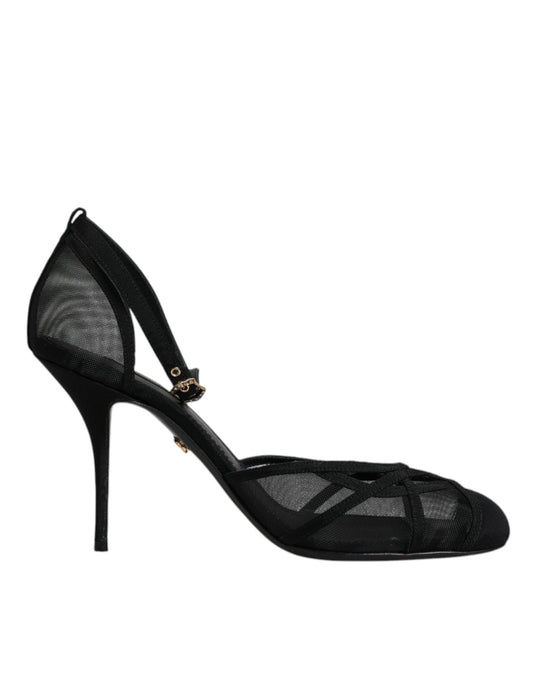 Dolce & Gabbana Black Mesh Ankle Strap Heels Pumps Shoes - SMARTMARTNZ