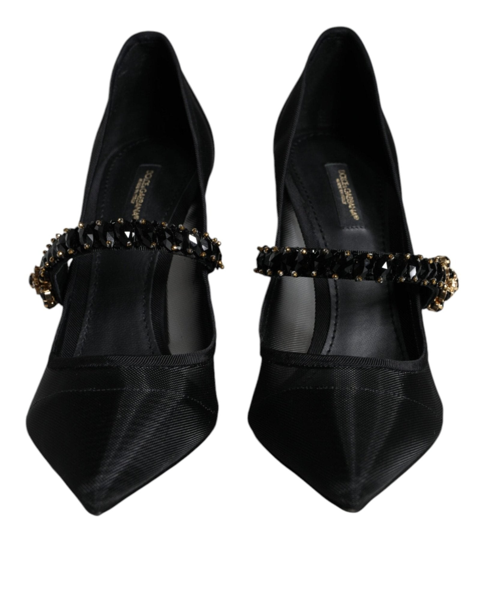 Dolce & Gabbana Black Mesh Mary Jane Crystal Heel Pumps Shoes - SMARTMARTNZ