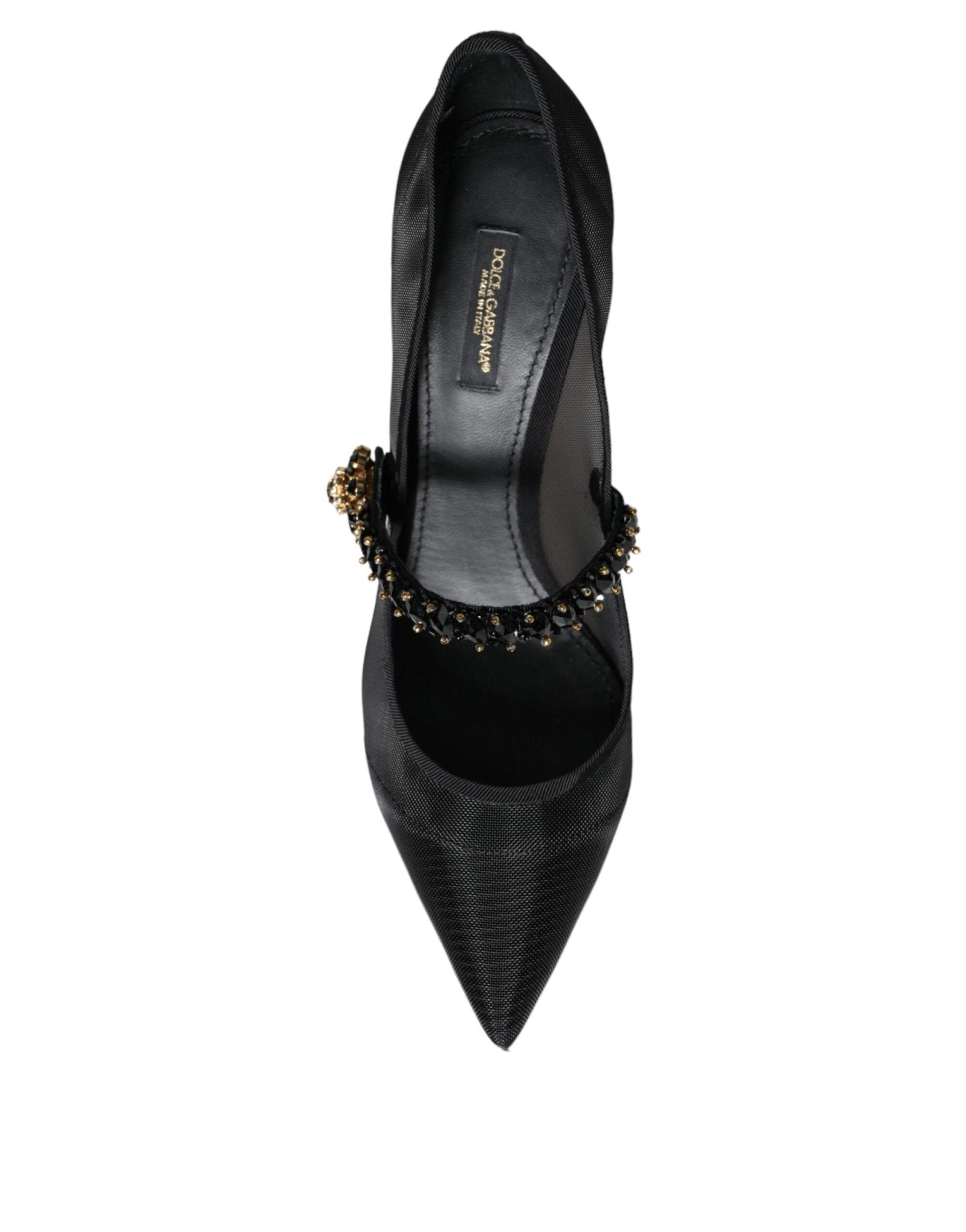 Dolce & Gabbana Black Mesh Mary Jane Crystal Heel Pumps Shoes - SMARTMARTNZ