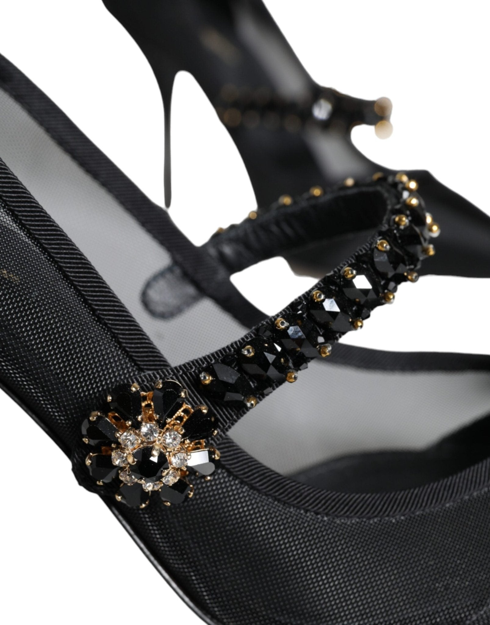 Dolce & Gabbana Black Mesh Mary Jane Crystal Heel Pumps Shoes - SMARTMARTNZ