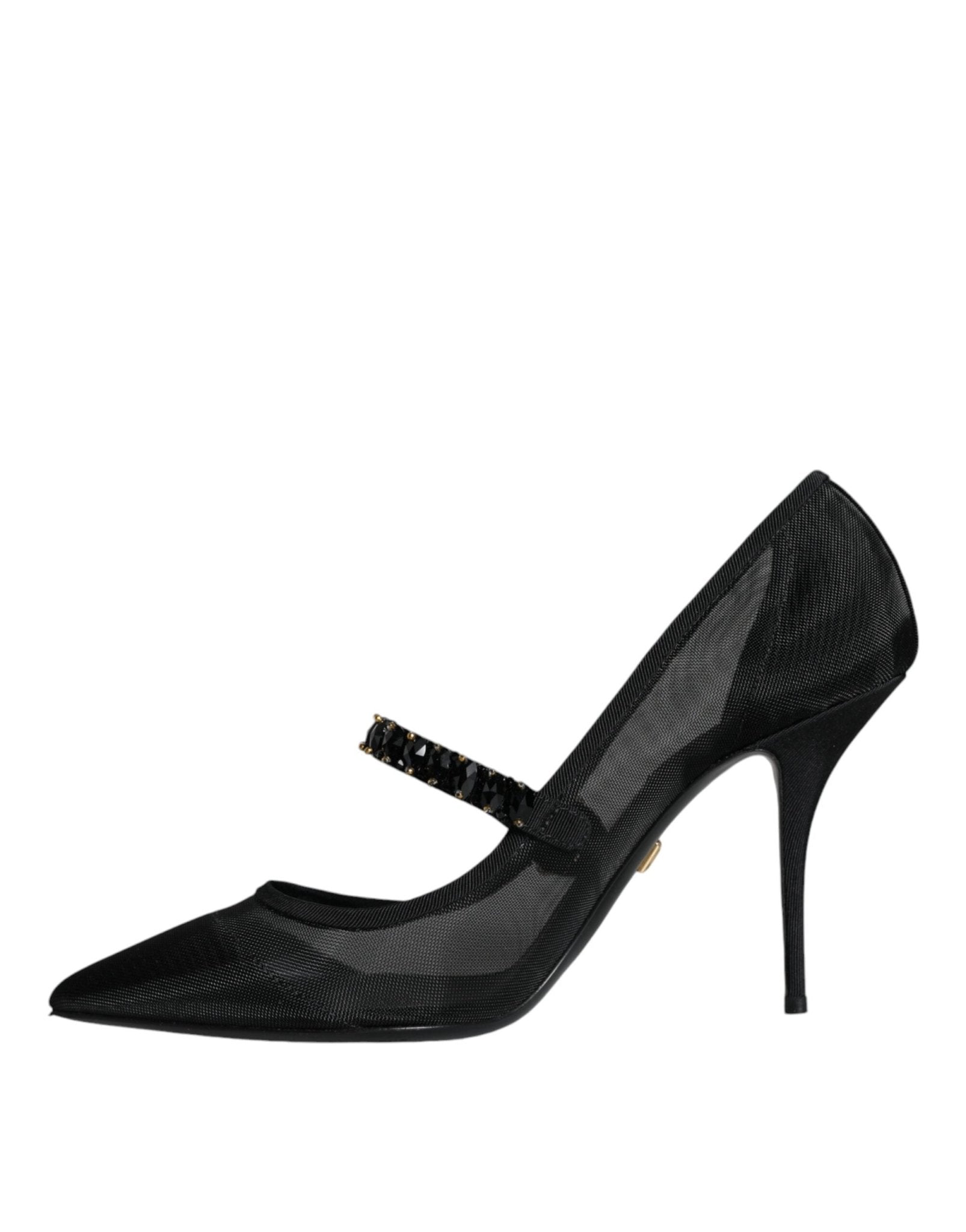 Dolce & Gabbana Black Mesh Mary Jane Crystal Heel Pumps Shoes - SMARTMARTNZ