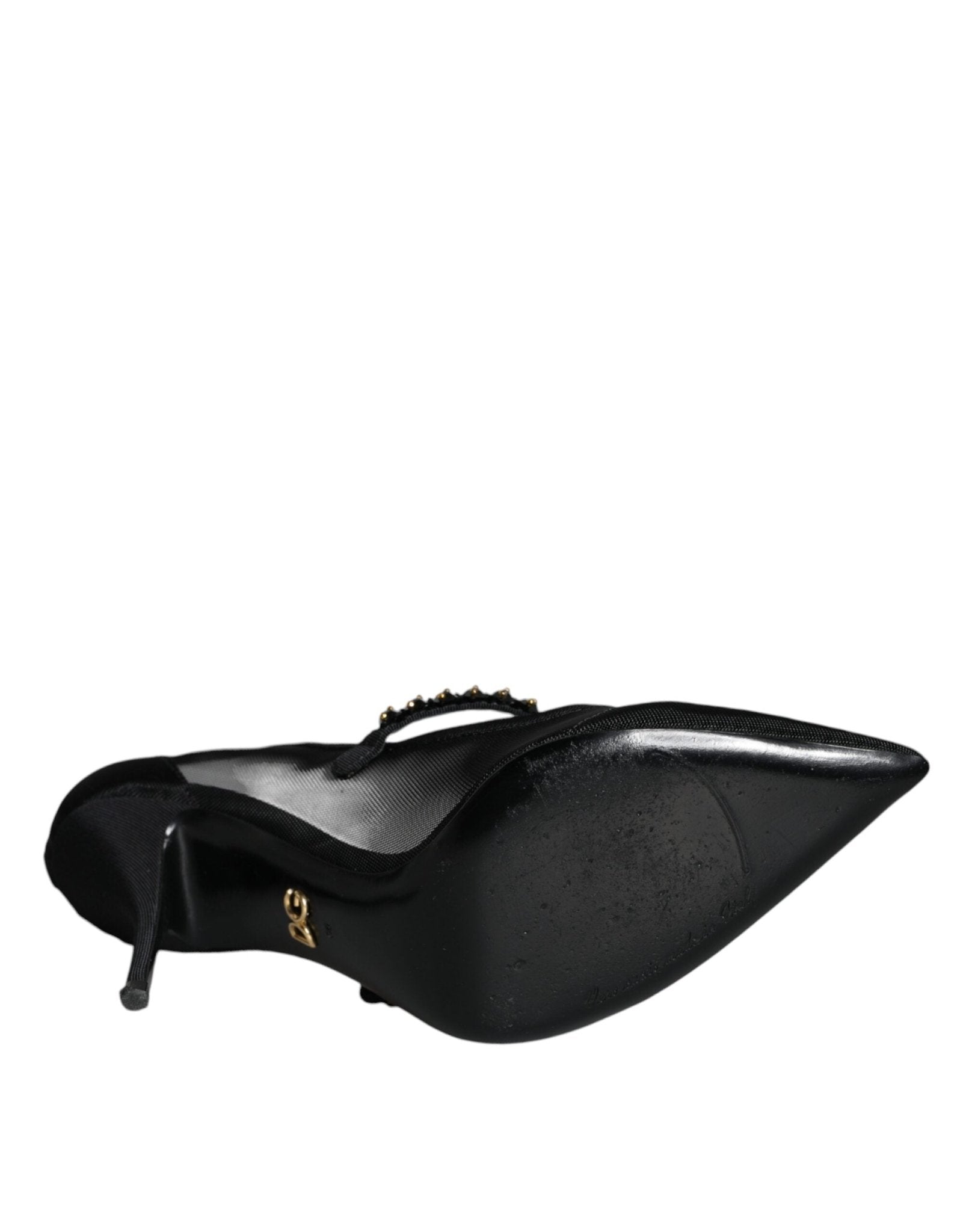 Dolce & Gabbana Black Mesh Mary Jane Crystal Heel Pumps Shoes - SMARTMARTNZ