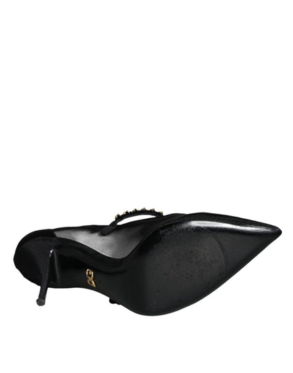 Dolce & Gabbana Black Mesh Mary Jane Crystal Heel Pumps Shoes - SMARTMARTNZ
