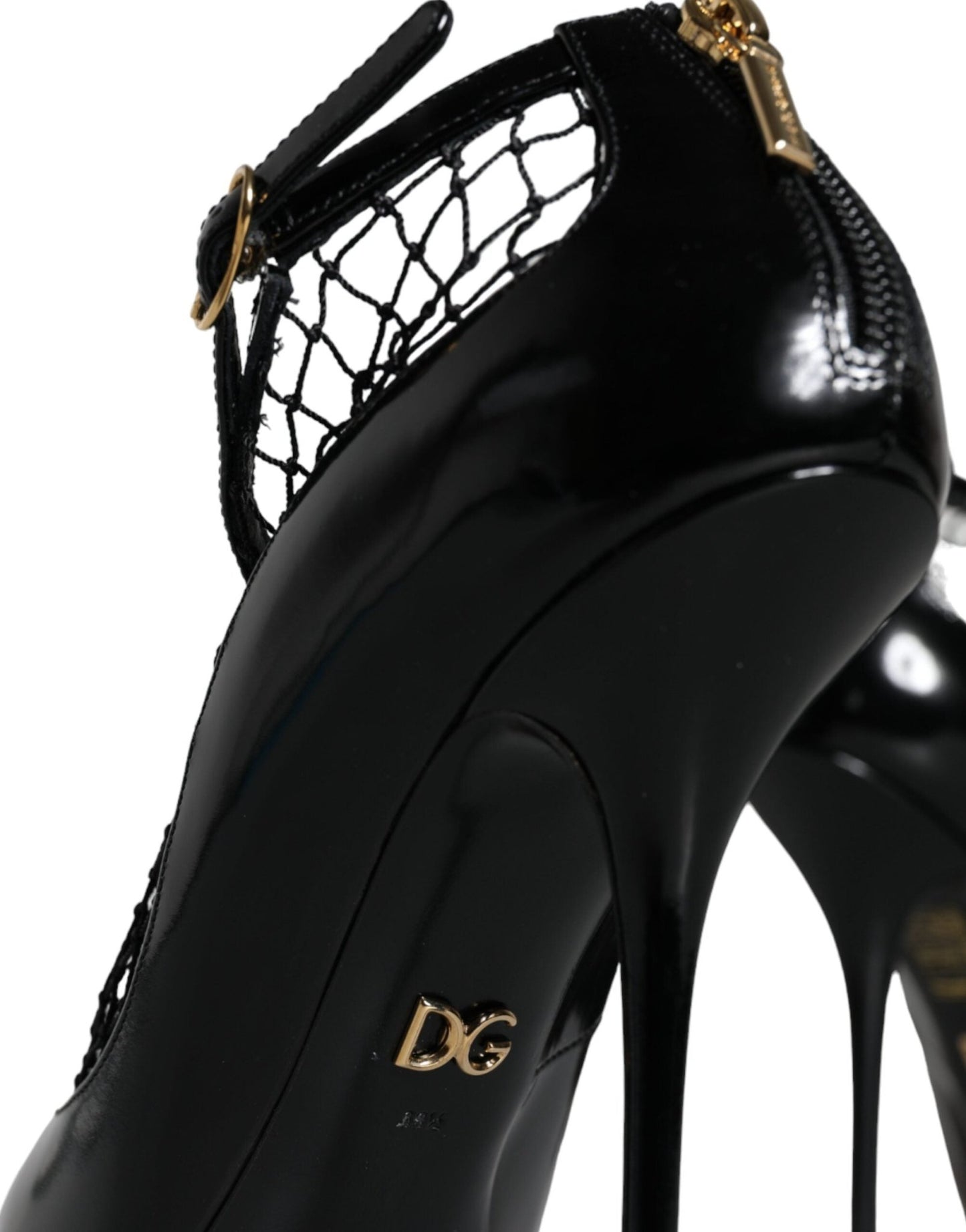 Dolce & Gabbana Black Mesh Patent Leather Heels Pumps Shoes - SMARTMARTNZ