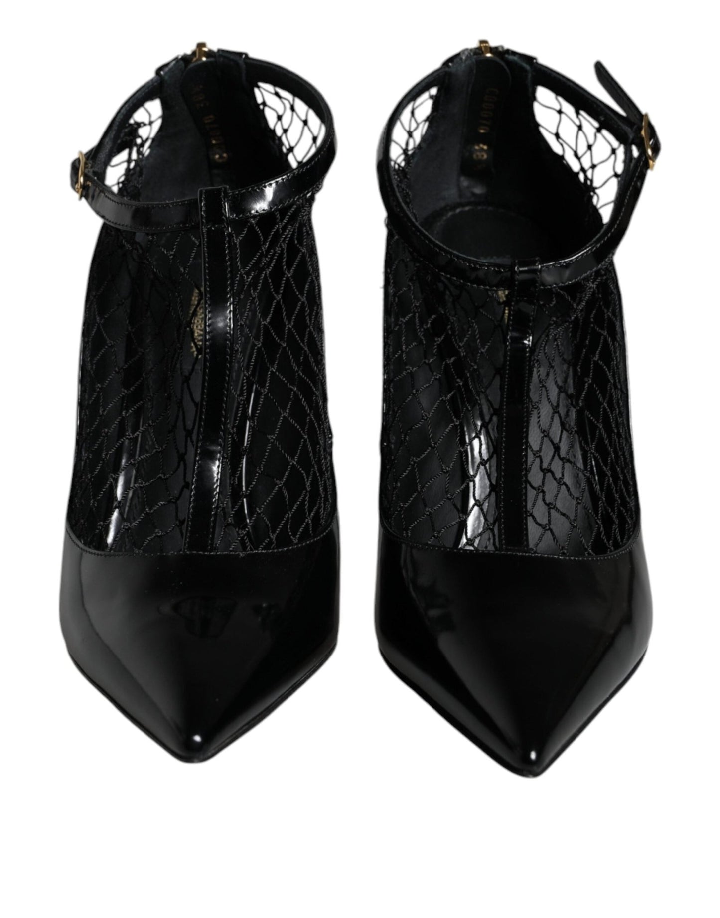 Dolce & Gabbana Black Mesh Patent Leather Heels Pumps Shoes - SMARTMARTNZ