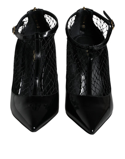 Dolce & Gabbana Black Mesh Patent Leather Heels Pumps Shoes - SMARTMARTNZ