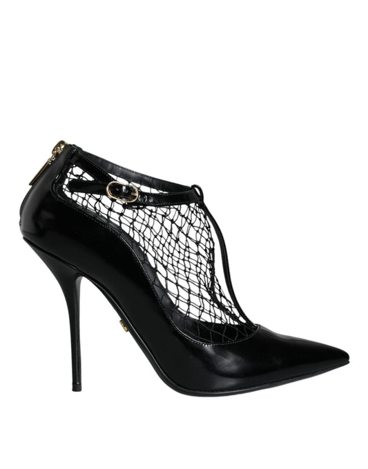 Dolce & Gabbana Black Mesh Patent Leather Heels Pumps Shoes - SMARTMARTNZ