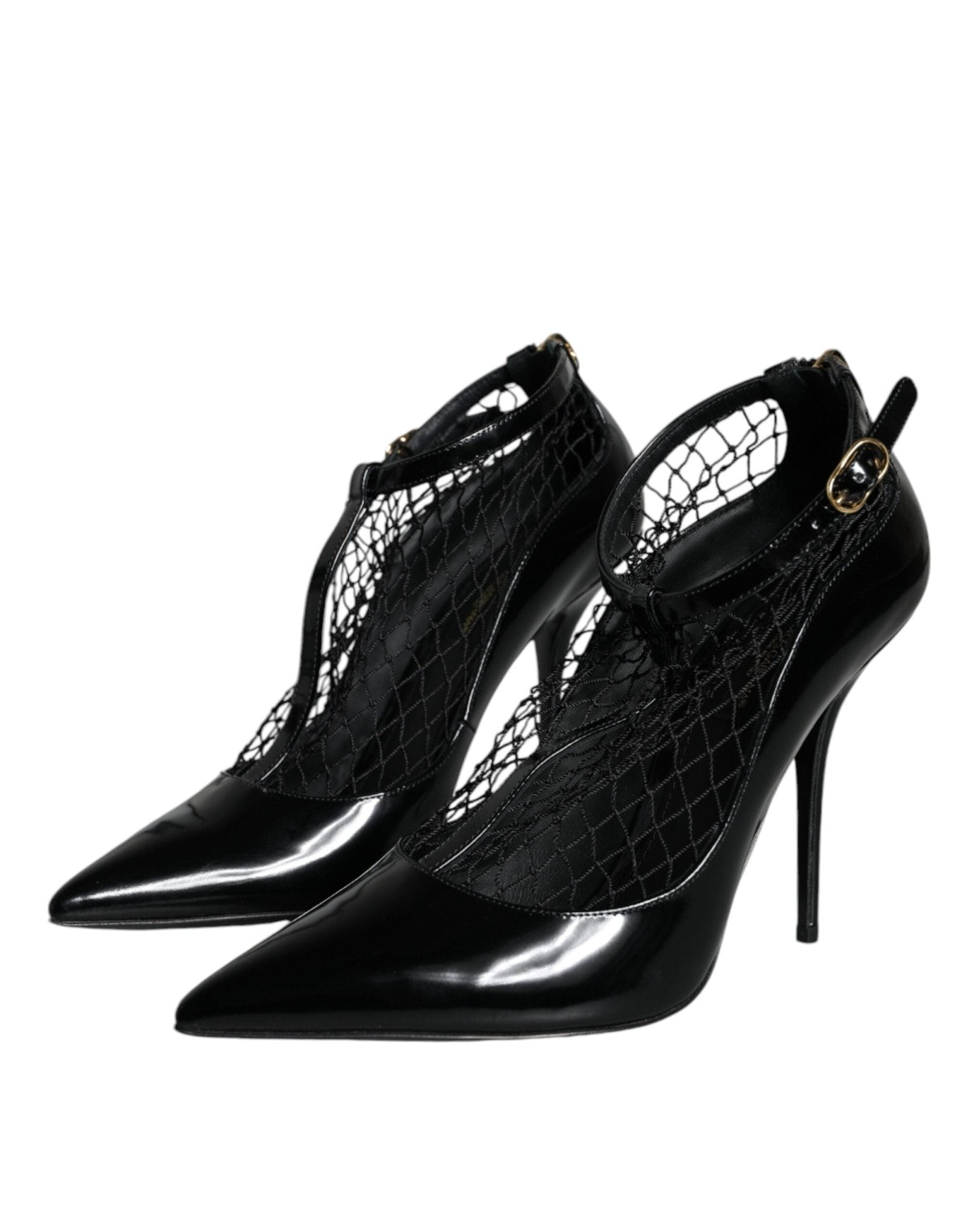 Dolce & Gabbana Black Mesh Patent Leather Heels Pumps Shoes - SMARTMARTNZ