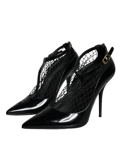 Dolce & Gabbana Black Mesh Patent Leather Heels Pumps Shoes - SMARTMARTNZ