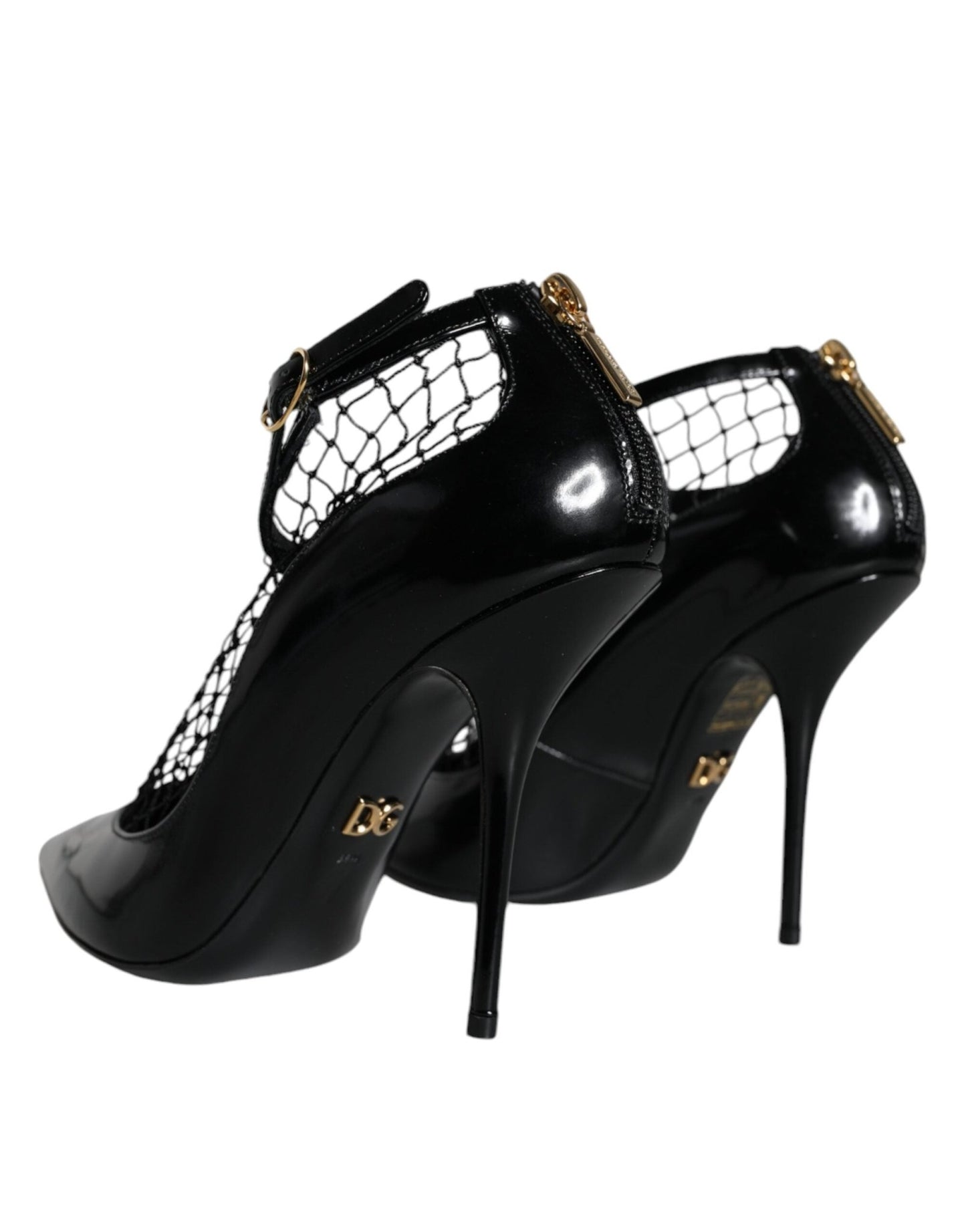 Dolce & Gabbana Black Mesh Patent Leather Heels Pumps Shoes - SMARTMARTNZ
