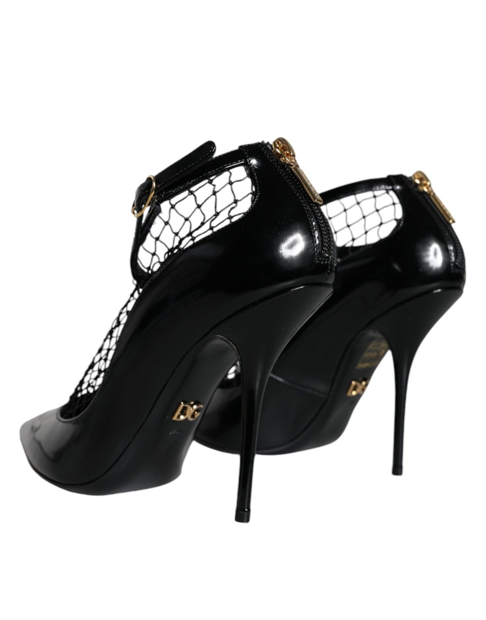 Dolce & Gabbana Black Mesh Patent Leather Heels Pumps Shoes - SMARTMARTNZ
