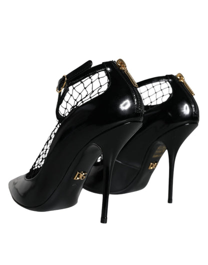 Dolce & Gabbana Black Mesh Patent Leather Heels Pumps Shoes - SMARTMARTNZ