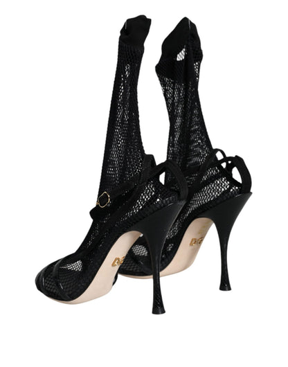 Dolce & Gabbana Black Mesh Stiletto Heels Sandals Shoes - SMARTMARTNZ