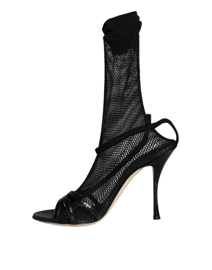 Dolce & Gabbana Black Mesh Stiletto Heels Sandals Shoes - SMARTMARTNZ