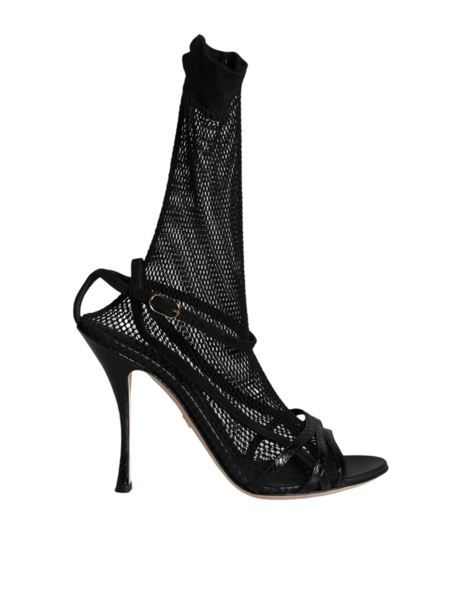 Dolce & Gabbana Black Mesh Stiletto Heels Sandals Shoes - SMARTMARTNZ