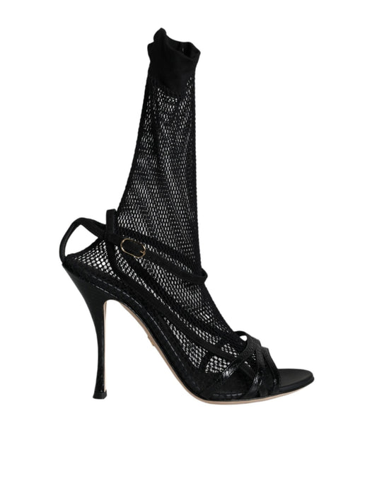 Dolce & Gabbana Black Mesh Stiletto Heels Sandals Shoes - SMARTMARTNZ