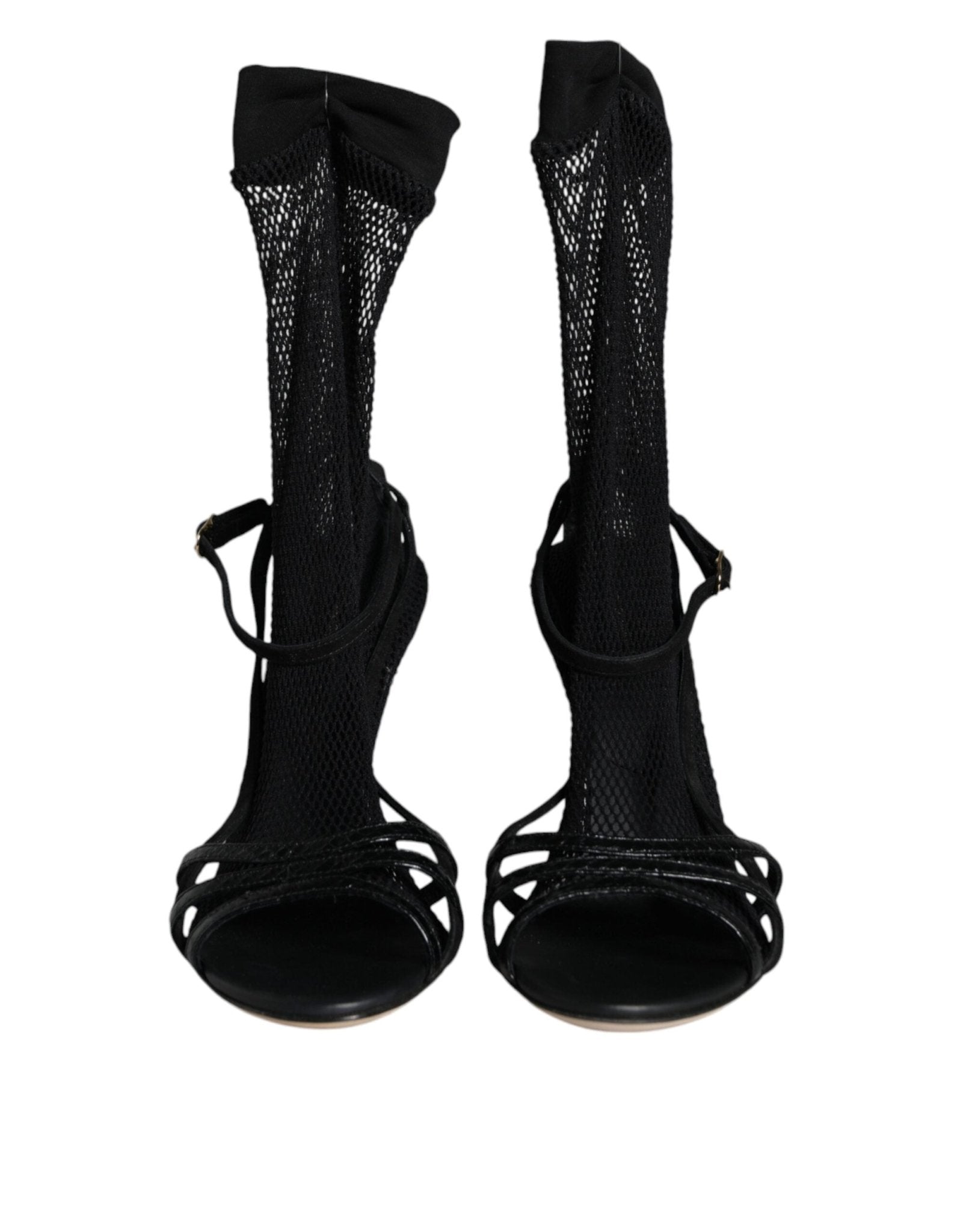Dolce & Gabbana Black Mesh Stiletto Heels Sandals Shoes - SMARTMARTNZ