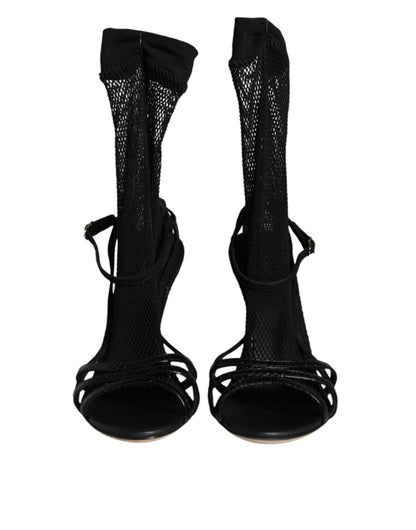Dolce & Gabbana Black Mesh Stiletto Heels Sandals Shoes - SMARTMARTNZ