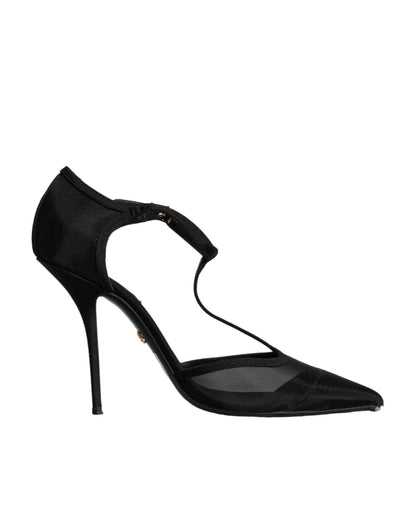 Dolce & Gabbana Black Mesh T - strap Stiletto High Heels Shoes - SMARTMARTNZ